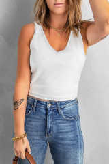 White V Neck Tank Top LC2565000-1