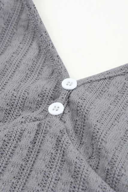 Gray Rib Knit Button Front Ruffle Hem Camisole LC2566453-11