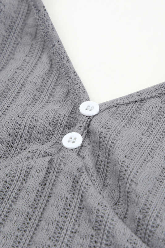 Gray Rib Knit Button Front Ruffle Hem Camisole LC2566453-11