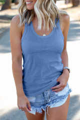 Blue Scoop Neck Basic Solid Tank Top LC256372-5