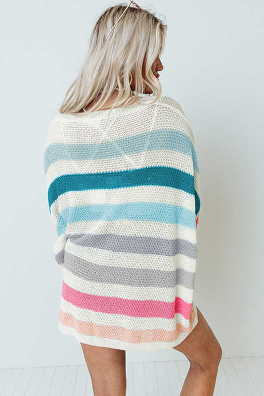 Multicolor Striped Knit Top with Chest Pocket LC25115147-22