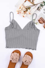 Gray Rib Knit Button Front Ruffle Hem Camisole LC2566453-11