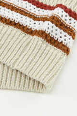 Beige Striped Knitted V Neck Tank Top LC2565061-15