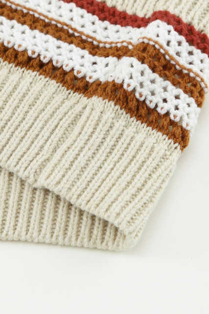 Beige Striped Knitted V Neck Tank Top LC2565061-15