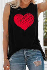 Black Valentine Heart Print Loose Crew Neck Tank Top LC2565322-2