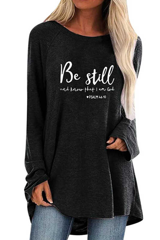 Be Still Letters Knit Tunic Top LC2511024-102