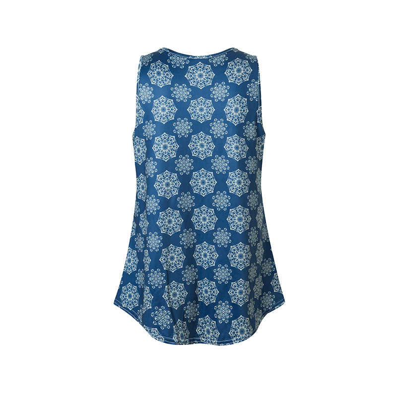 Navy Floral Print Tank Top GJZ0054-34