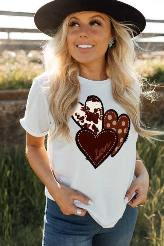 White Valentine's Western Fashion Day Heart Print T-shirt LC25219384-1