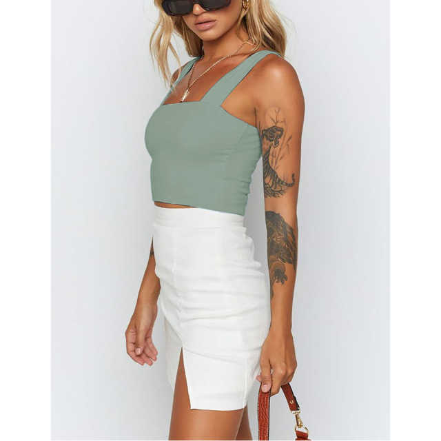 Light Green Slim Fit Crop Vest Top TQK250176-28
