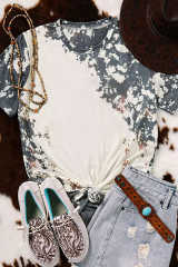 Gray Western Fashion Dyed Bleached T Shirt LC25220326-11