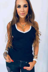 Black Crochet Neckline Ribbed Knit Tank Top LC256027-2