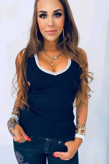 Black Crochet Neckline Ribbed Knit Tank Top LC256027-2