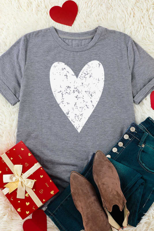 Gray Valentine\'s Day Large Heart Shape Print Graphic T Shirt LC25219275-11