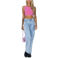 Pink Cotton Blend Sleeveless Crop Tank TQK250135-10