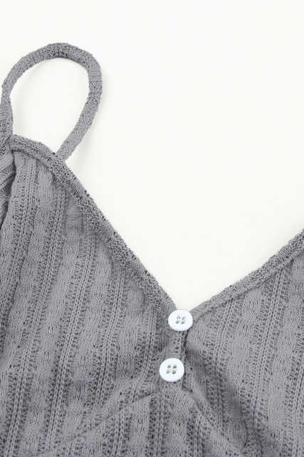 Gray Rib Knit Button Front Ruffle Hem Camisole LC2566453-11