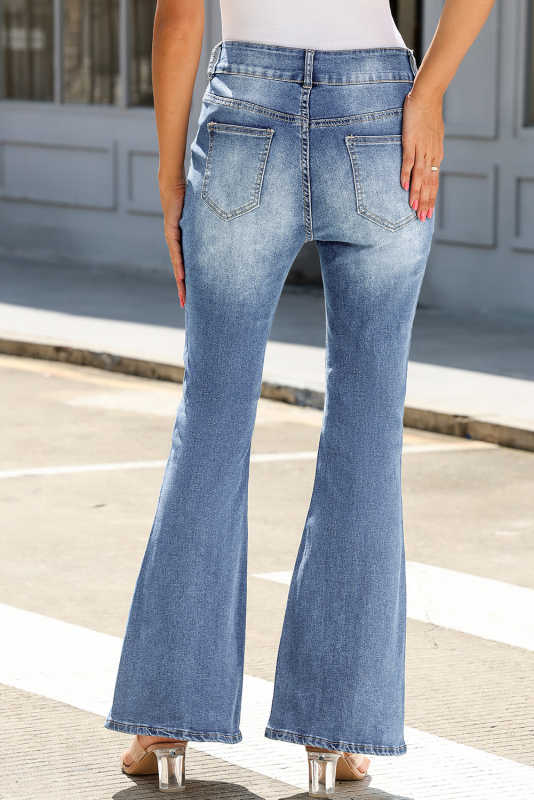 Sky Blue Exposed Seam Split Flare Jeans LC7872654-4