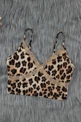 Brown Printed Sexy V Neck Spaghetti Strap Tank Top LC256345-17