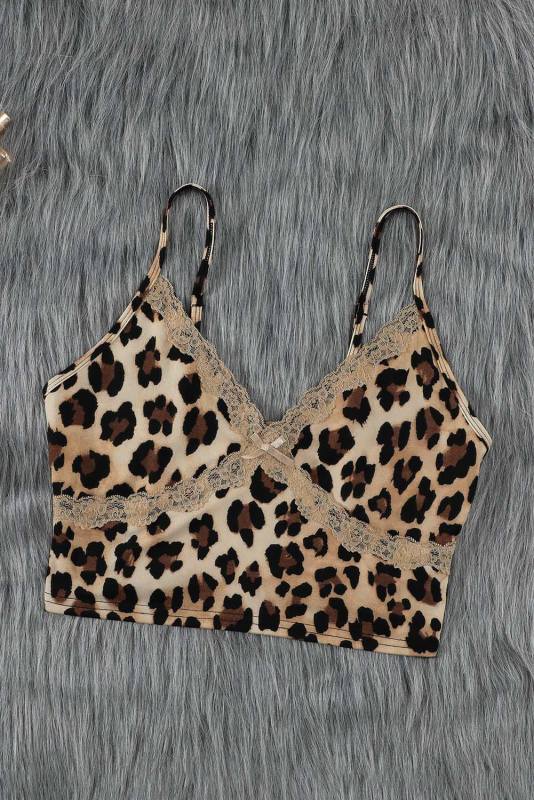 Brown Printed Sexy V Neck Spaghetti Strap Tank Top LC256345-17