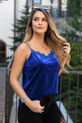 Blue Eyelash V Neck Velvet Tank Top LC256342-5