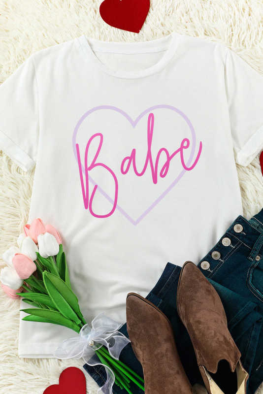 White Babe in My Heart Valentines Graphic Tee LC25219467-1