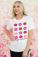 White all you need is love Valentines Kisses Graphic Tee LC25219470-1