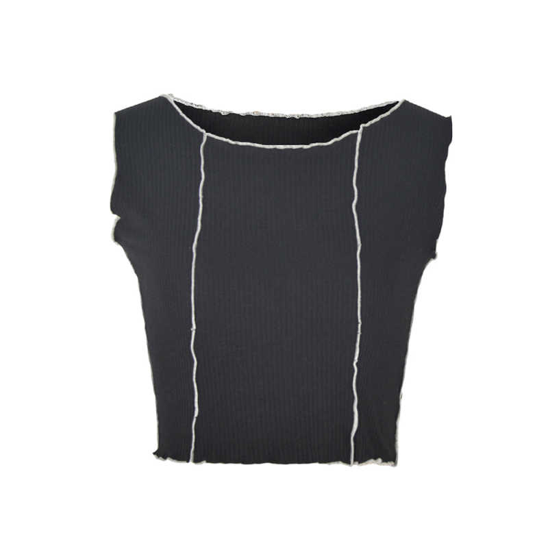 Black Cotton Blend Sleeveless Crop Tank TQK250135-2