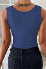 Blue Scalloped Lace Trim Padded Thermal Vest LC2565143-5