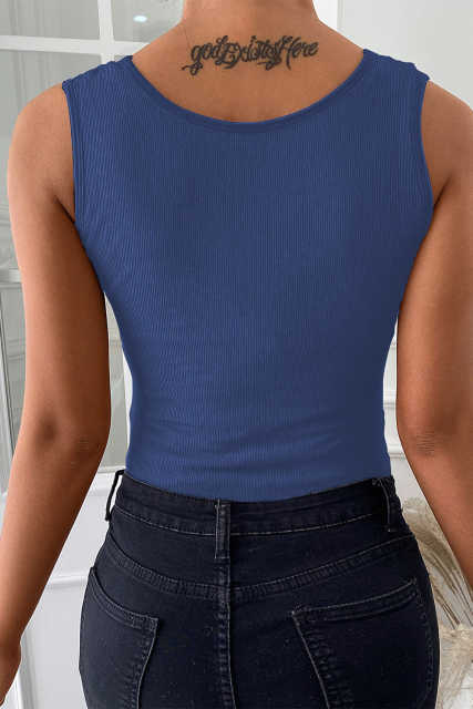 Blue Scalloped Lace Trim Padded Thermal Vest LC2565143-5