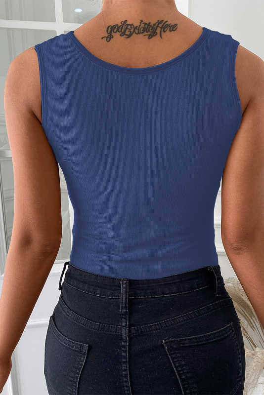 Blue Scalloped Lace Trim Padded Thermal Vest LC2565143-5