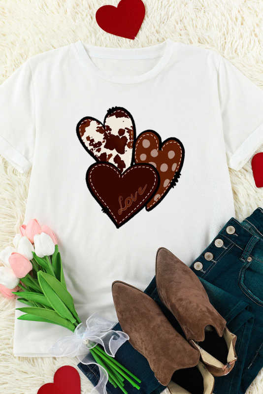 White Valentine's Western Fashion Day Heart Print T-shirt LC25219384-1