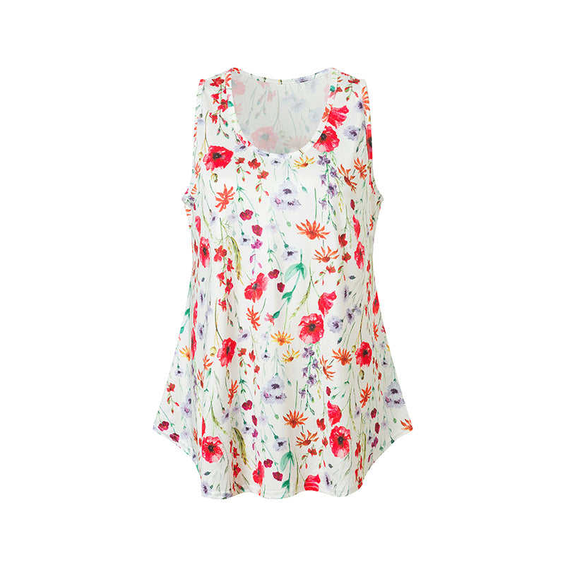 Red Floral Print Tank Top GJZ0054-3