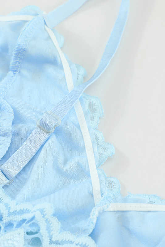 Blue Chunky Lace Bralette Crop Top LC253553-5