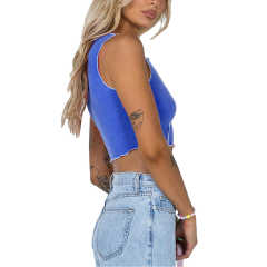 Blue Cotton Blend Sleeveless Crop Tank TQK250135-5