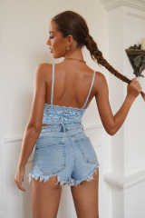 Blue Chunky Lace Bralette Crop Top LC253553-5