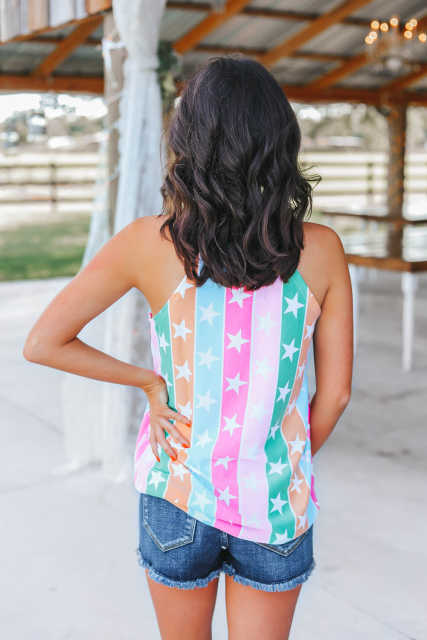 Multi Stripe Stars &amp; Stripes Halter Tank Top LC256107-22
