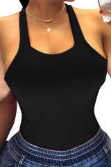 Black Thick Strap Backless Bowknot Tank Top LC256272-2
