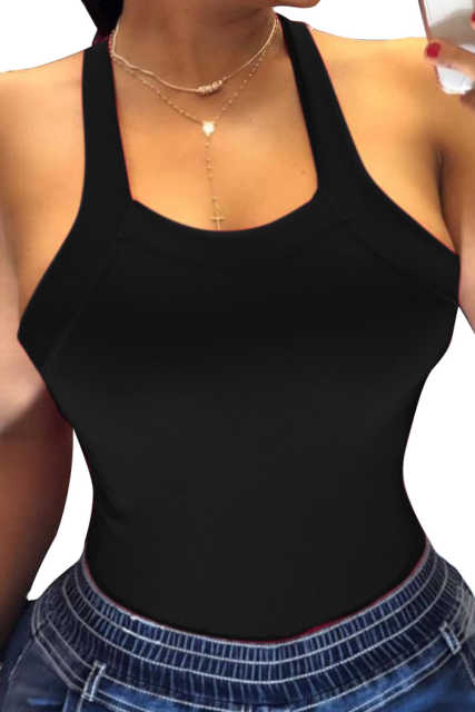 Black Thick Strap Backless Bowknot Tank Top LC256272-2