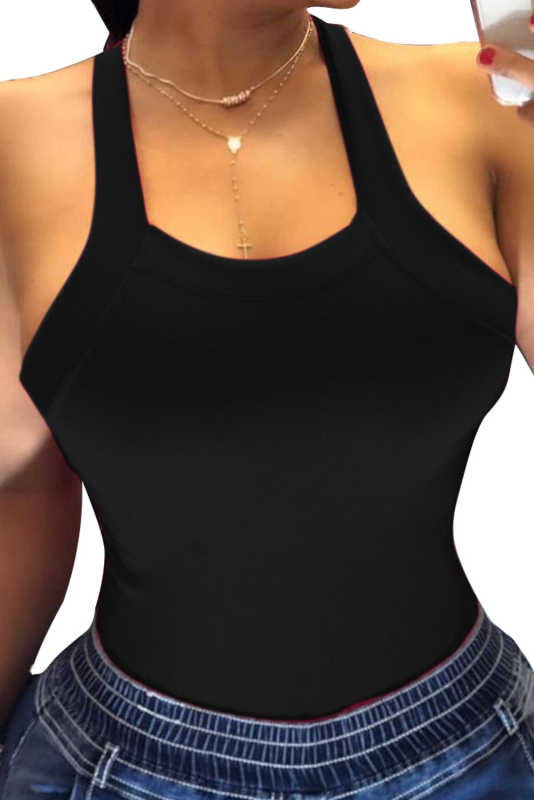 Black Thick Strap Backless Bowknot Tank Top LC256272-2
