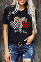 Black Happy Valentine's Day Hearts Print Short Sleeve T Shirt LC25219286-2