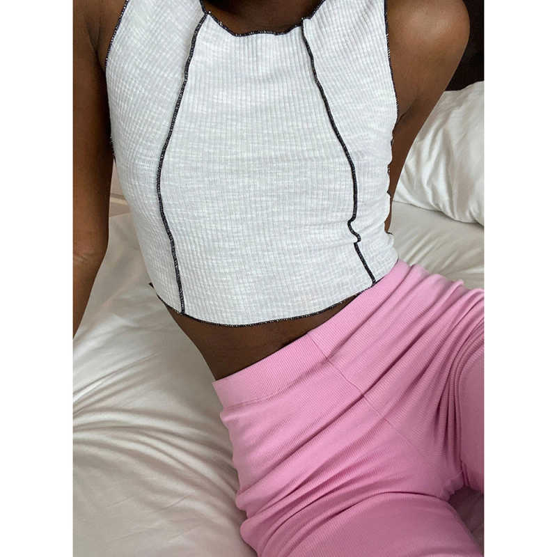 White Cotton Blend Sleeveless Crop Tank TQK250135-1