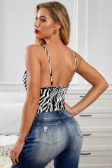 Black Zebra Print Sexy V Neck Spaghetti Strap Tank Top LC256345-2