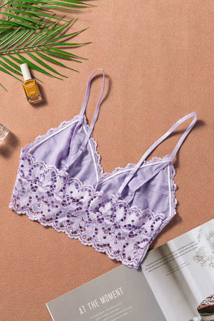 Purple Chunky Lace Bralette Crop Top LC253553-8