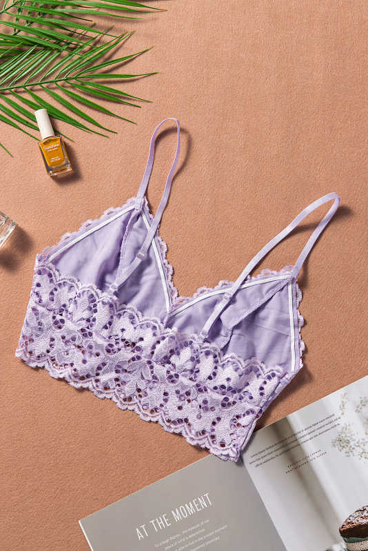 Purple Chunky Lace Bralette Crop Top LC253553-8