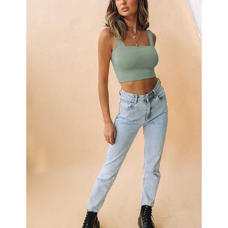Light Green Slim Fit Crop Vest Top TQK250176-28