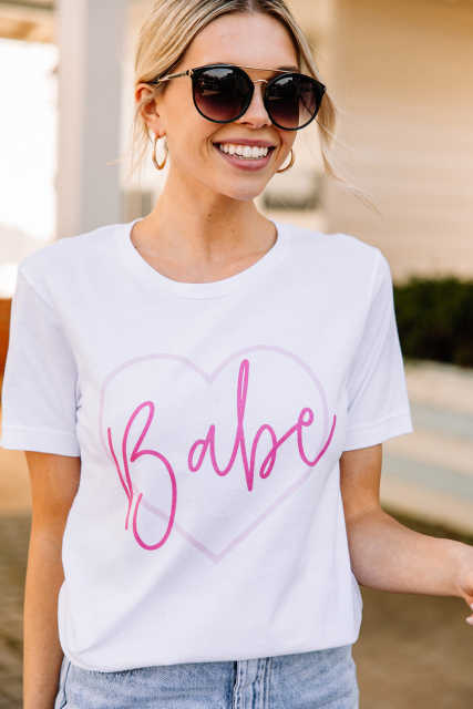 White Babe in My Heart Valentines Graphic Tee LC25219467-1