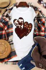 White Valentine's Western Fashion Day Heart Print T-shirt LC25219384-1