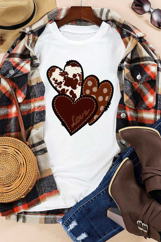 White Valentine's Western Fashion Day Heart Print T-shirt LC25219384-1