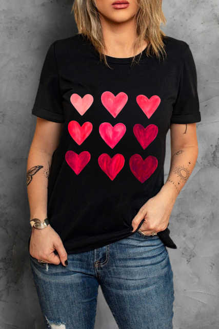 Black Valentine's Day Heart Graphic Tee LC25219392-2