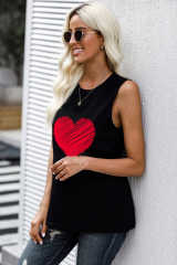 Black Valentine Heart Print Loose Crew Neck Tank Top LC2565322-2