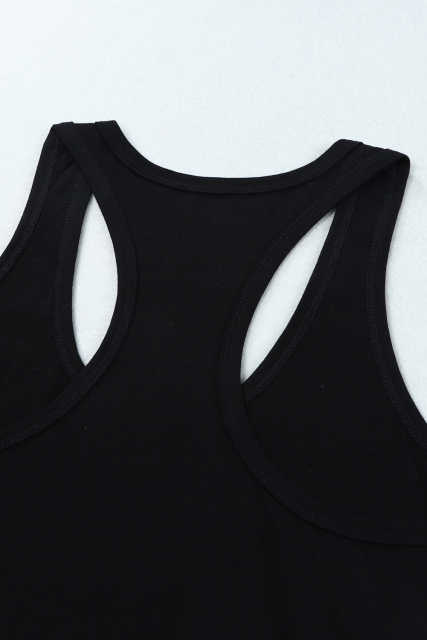 Black Scoop Neck Basic Solid Tank Top LC256372-2